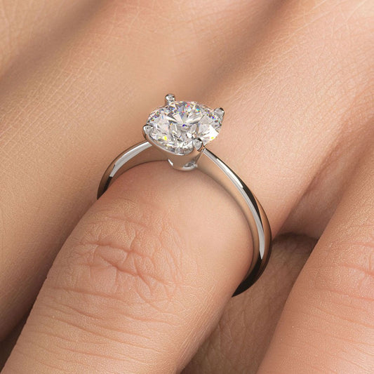 Platinum 4-prong solitaire ring for 1.50ct round center stone, tapered shank, globalskydiamond.com, 44W 47th St Diamond District NYC