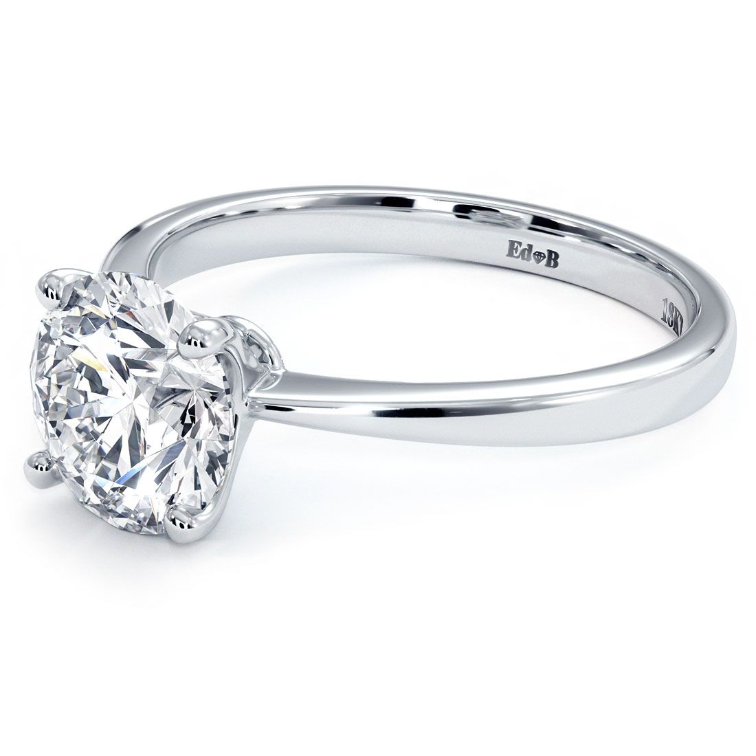 Top angle of platinum 4-prong solitaire ring setting for round 1.50ct diamond, globalskydiamond.com, Diamond District NYC, GF-10 booth