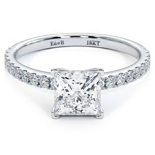 Princess Cut Petite Micro Prong Set Diamond Engagement Ring Setting (0.30ctw) in 18k white gold, featuring brilliant pavé diamonds and timeless elegance | Luxury from Global Sky Diamonds in the heart of the Diamond District | #mazalito #globalskydiamonds