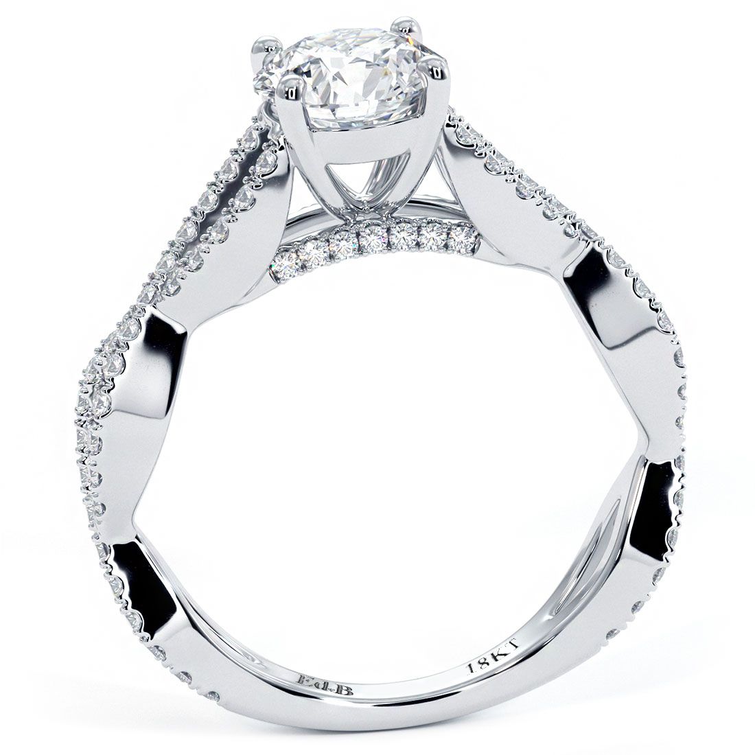 Infinity twist cathedral ring with micropavé diamonds in white gold, globalskydiamond.com, Diamond District NYC GF-10