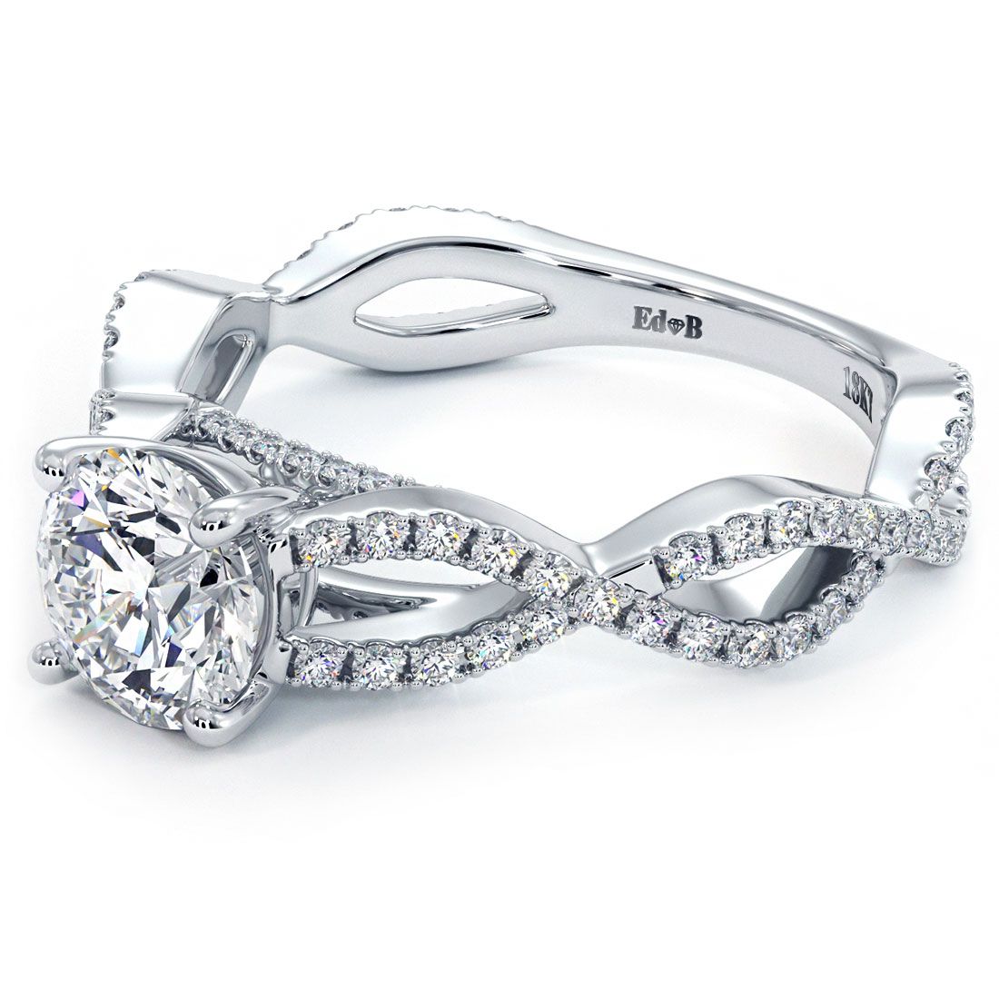 Top view of round brilliant 18k white gold infinity diamond ring, globalskydiamond.com, booth GF-10 NYC Diamond District