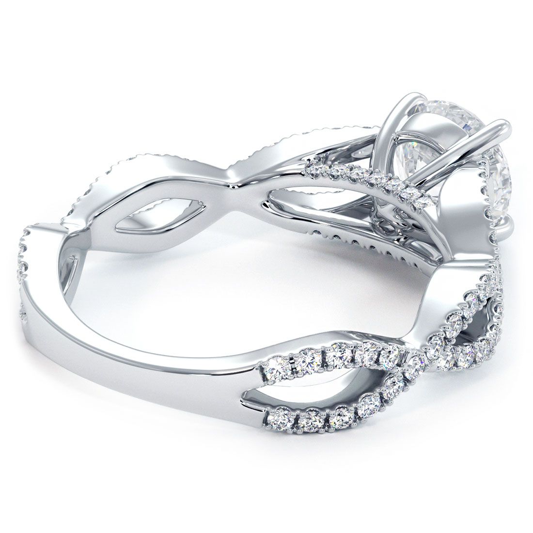 Undergallery and twist design of round cathedral diamond ring, globalskydiamond.com, Diamond District NYC, booth GF-10