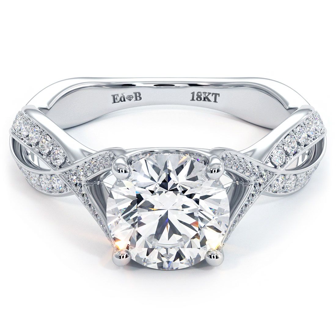 Infinity twist micropavé cathedral diamond engagement ring setting in 18k white gold (0.42ctw) — Global Sky Diamonds NYC, 44W 47th St GF-10 — globalskydiamond.com