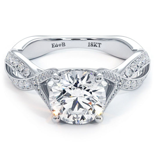 Infinity twist micropavé cathedral diamond engagement ring setting in 18k white gold (0.42ctw) — Global Sky Diamonds NYC, 44W 47th St GF-10 — globalskydiamond.com