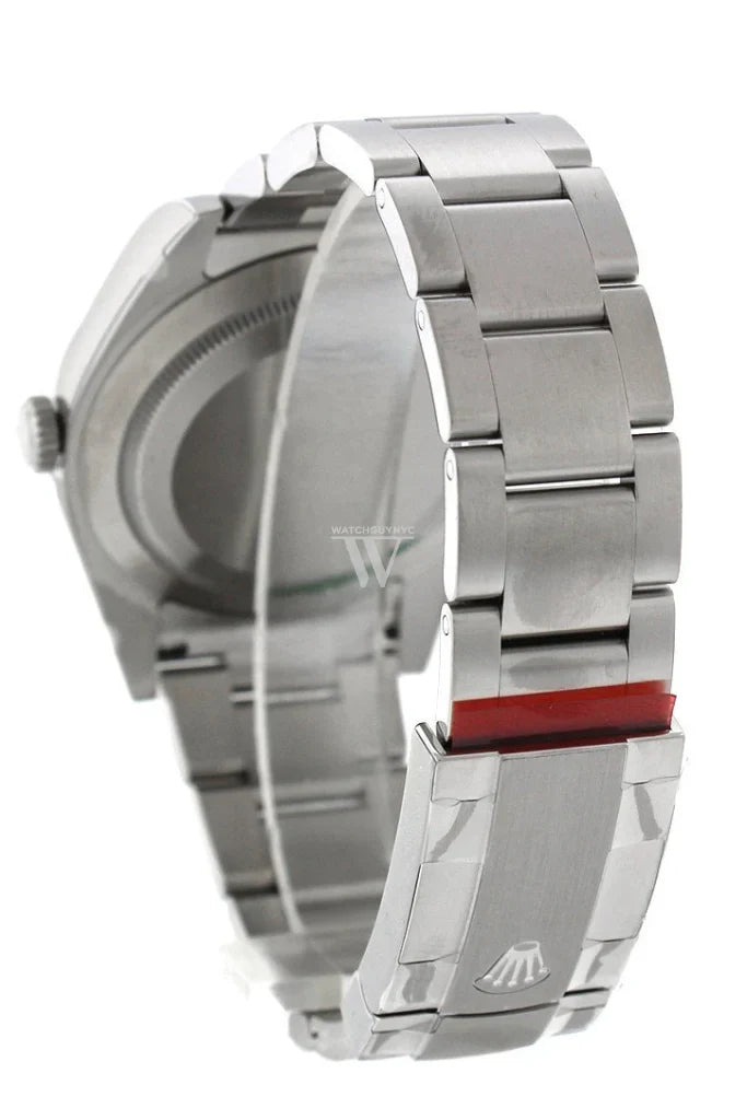 Rolex Oyster Perpetual 39mm Ref. 114300 with sunburst rhodium dial and brushed Oyster bracelet, displayed at 44 W 47th St, Booth GF-10 – globalskydiamond.com