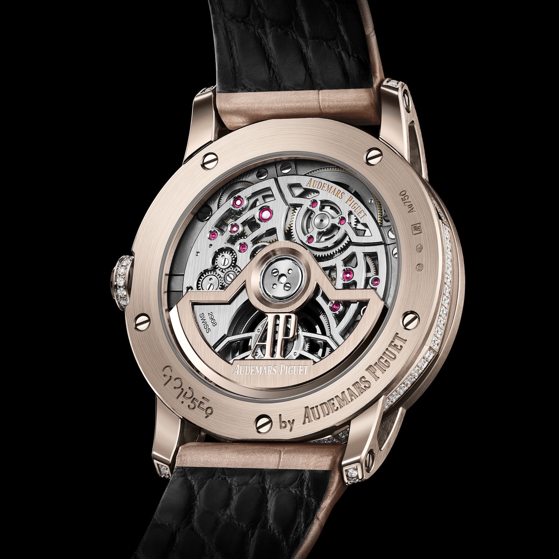 Rear image of AP Code 11.59 26665SG showing sapphire caseback and Caliber 5900 movement with gold rotor – brand new Audemars Piguet at Global Sky Diamonds – globalskydiamond.com