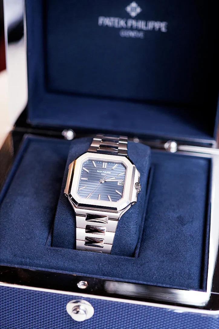 Cubitus luxury stainless steel automatic watch with blue sunburst dial – available now at Global Sky Diamonds, Diamond District NYC – GlobalSkyDiamond.com