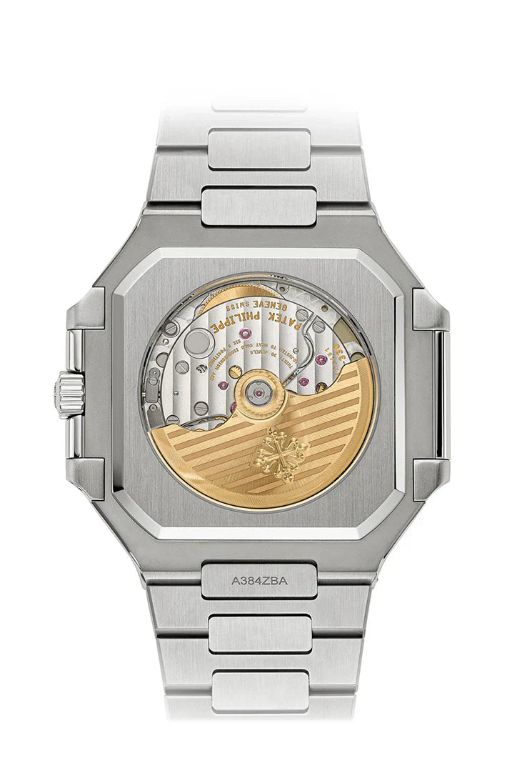 Patek Philippe 5821/1A Cubitus on velvet tray with olive green dial and stainless steel finish – Shop at Global Sky Diamonds NYC | GlobalSkyDiamond.com