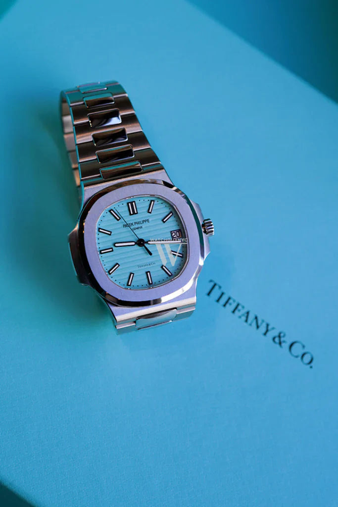 Bracelet and clasp detail of Patek Philippe Tiffany Blue Nautilus 5711/1A-018 – rare collector's timepiece at Global Sky Diamonds - globalskydiamond.com