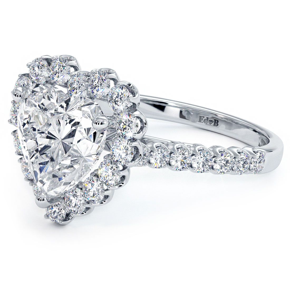 Top view heart shape halo engagement ring setting in white gold, globalskydiamond.com, booth GF-10 NYC Diamond District