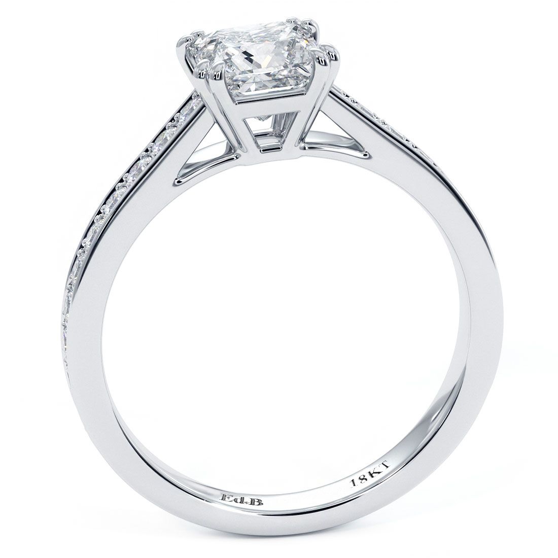 Elegant Princess Cut Micropavé Cathedral Diamond Ring Setting in 18k White Gold, showcasing brilliant pavé detailing and classic vintage-modern style – from Global Sky Diamonds, NYC Diamond District – globalskydiamond.com