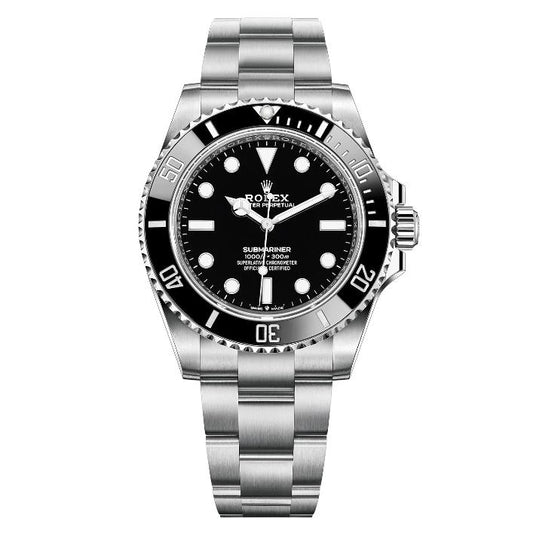 Front view of pre-owned Rolex Submariner 114060 No Date 40mm model with black dial and ceramic bezel – 2018 full set with box and appraisal available now at Global Sky Diamonds – globalskydiamond.com